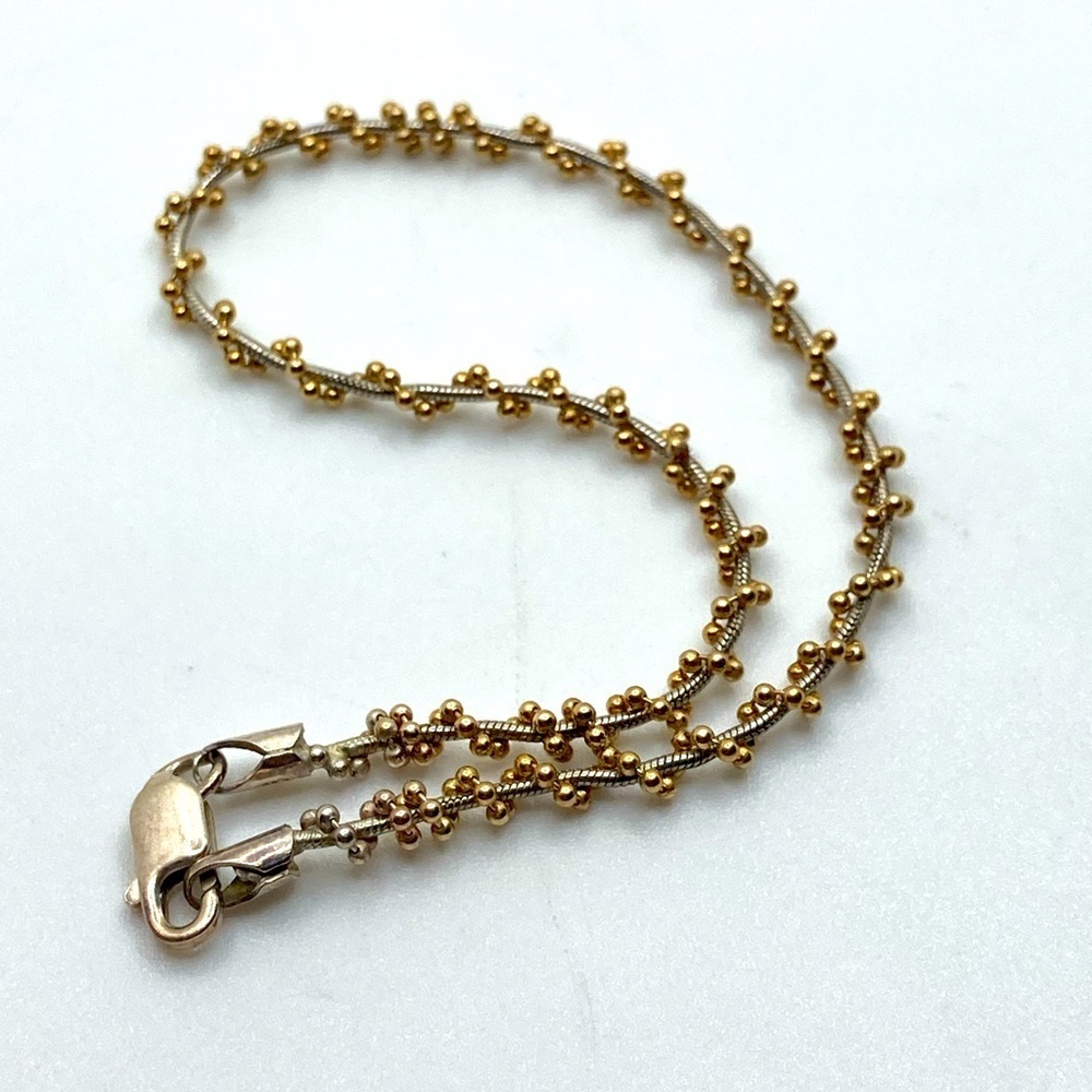 Vtg Sterling Silver & Gold Tone Bead Beaded Ball Chain Bracelet 7.9”